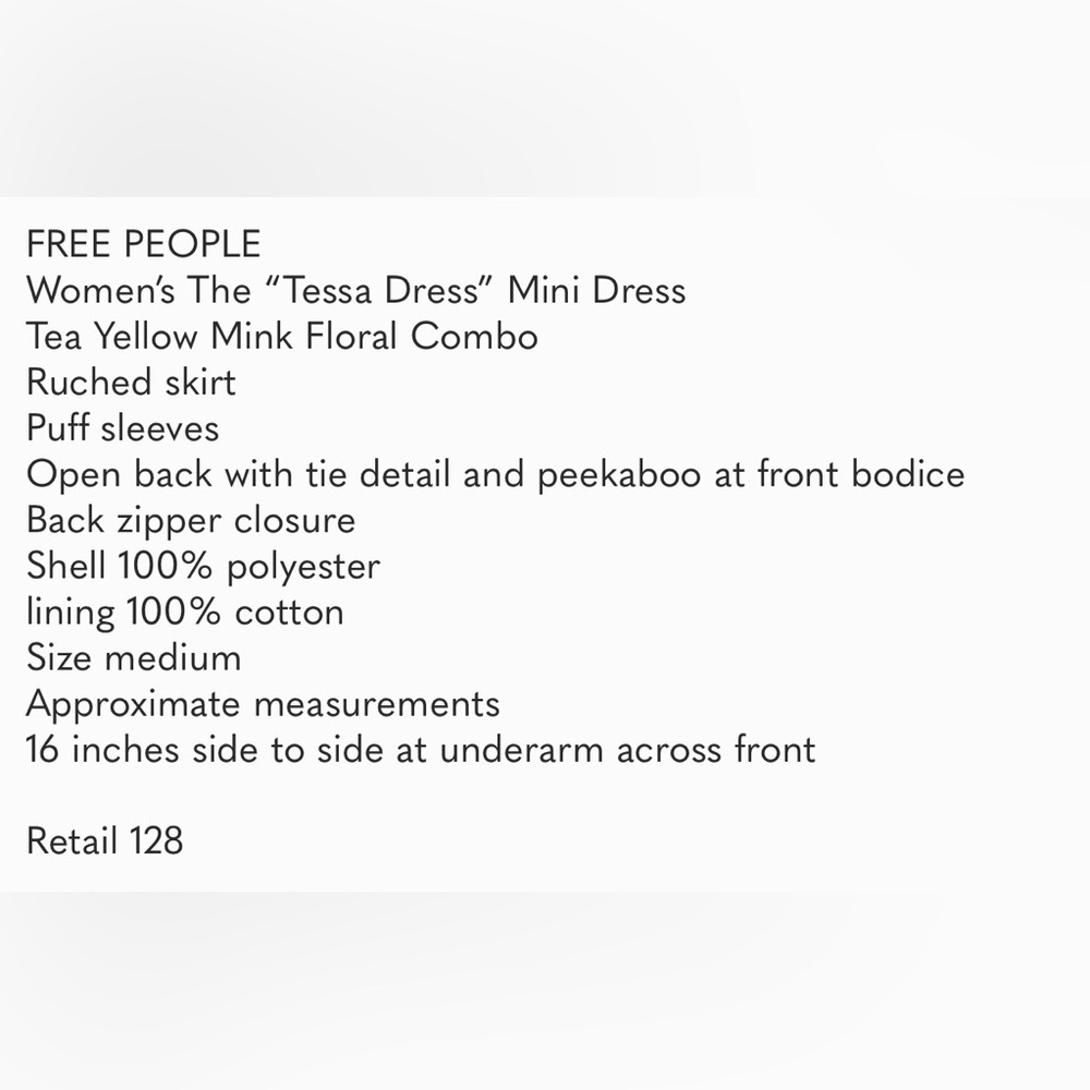 FREE PEOPLE Tessa Dress Tea Yellow Floral Combo Ruched Mini Dress - Picture 9 of 9